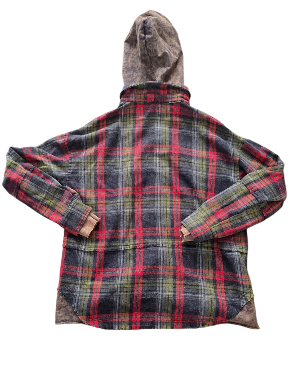 BiBi Plaid Hooded Button-Down Shirt Jacket - Red, Green & Gray Size M Oversized - Picture 2 of 6